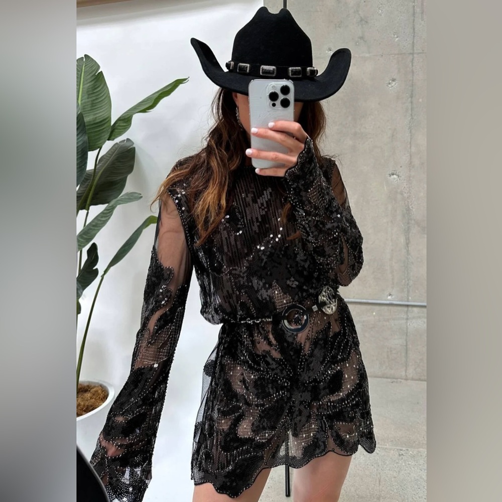 Amber Nights Black Beaded Mini Dress